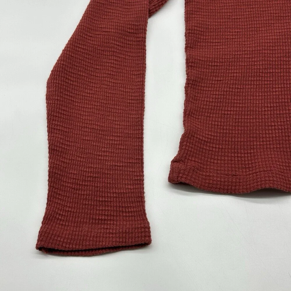 RE/DONE x Hanes Women's Size Small Red Thermal Henley Waffle Long Sleeve Shirt